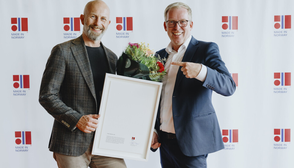 Max J. Tangen, daglig lederi 7Sense Agritech AS med Håkon Haugli, administrerende direktør i Innovasjon Norge. Max J. Tangen, daglig lederi  7Sense Agritech AS med Håkon Haugli, administrerende direktør i Innovasjon Norge.
