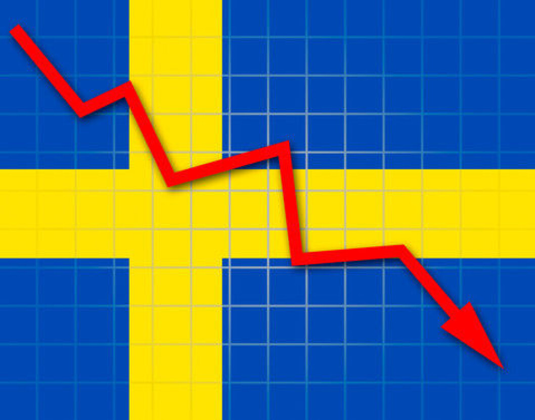 Svensk flagg med nedadgående pil Svensk flagg med nedadgående pil