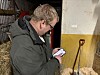 Bjørnar Tveit Ueland med telefonen i fjøset