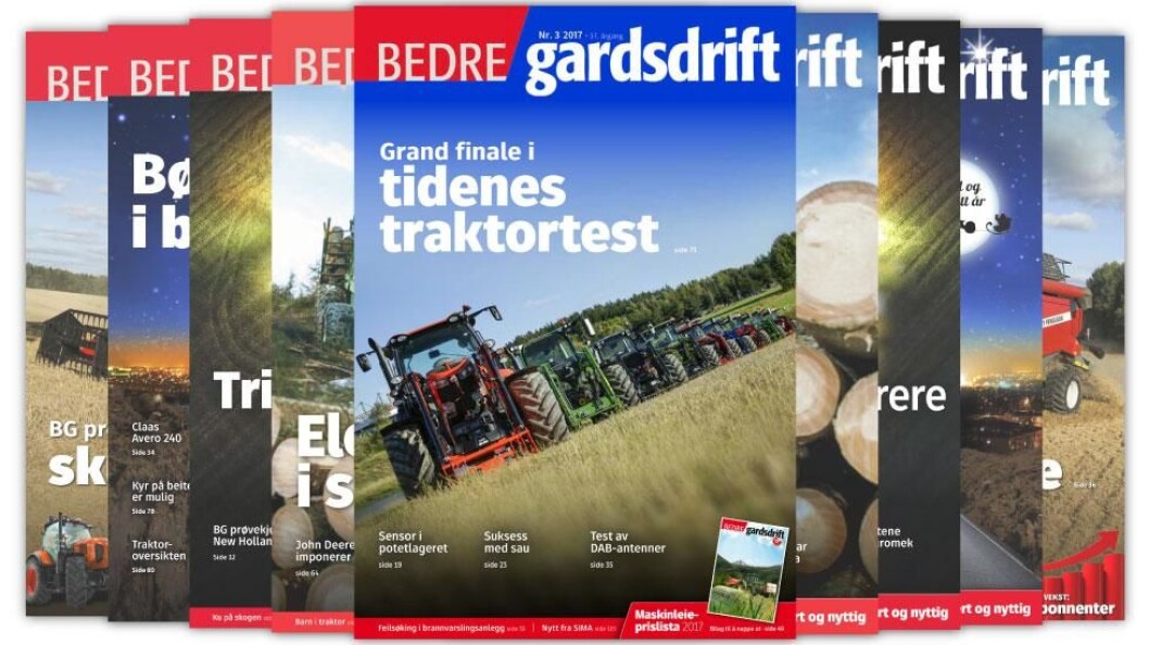 Traktortester, gardsanalyser, maskinleieprisliste, vedlikeholdstips - alt dette og mer til får du i Bedre Gardsdrift gjennom året. Traktortester, gardsanalyser, maskinleieprisliste, vedlikeholdstips - alt dette og mer til får du i Bedre Gardsdrift gjennom året.