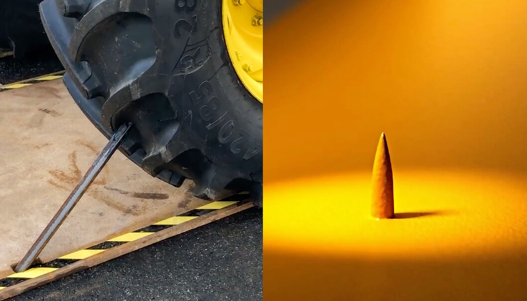 En tyktflytende masse på innsiden av dekke forsegler dekket ved punktering. En tyktflytende masse på innsiden av dekke forsegler dekket ved punktering.