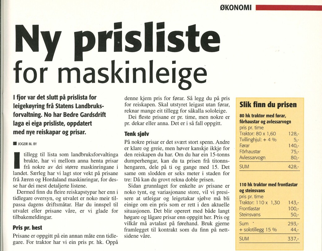 Dette var starten - maskinleieprislista anno 2003. Dette var starten - maskinleieprislista anno 2003.